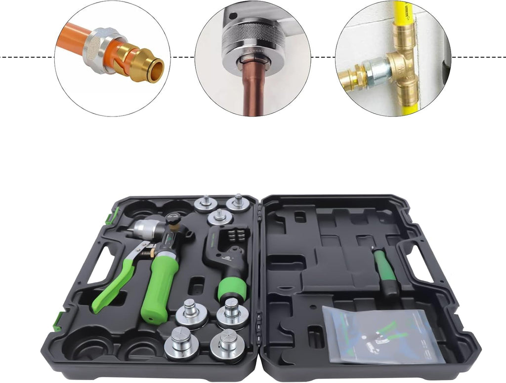 Hydraulic Tube Expander Kit - Compact Swaging Tool with Cutter, Deburring Tool, & 7 Expander Heads for 3/8' to 1-1/8' Copper Pipes