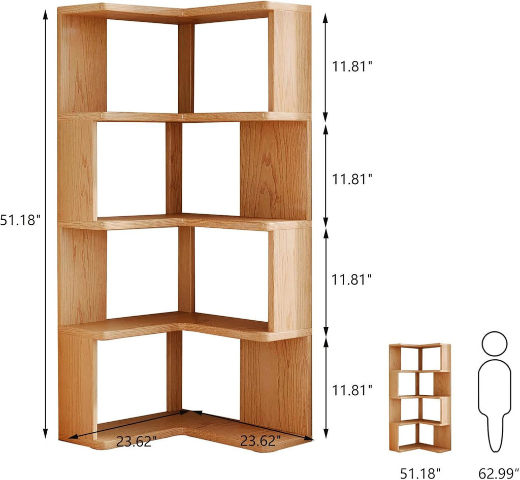 4-Tiers Corner Bookshelf with Storage, Modern Geometric Bookcase, L-Shaped Book case estantes,Wooden Storage Shelves,for Home Office, Living Room, Bedroom (4-Tier)