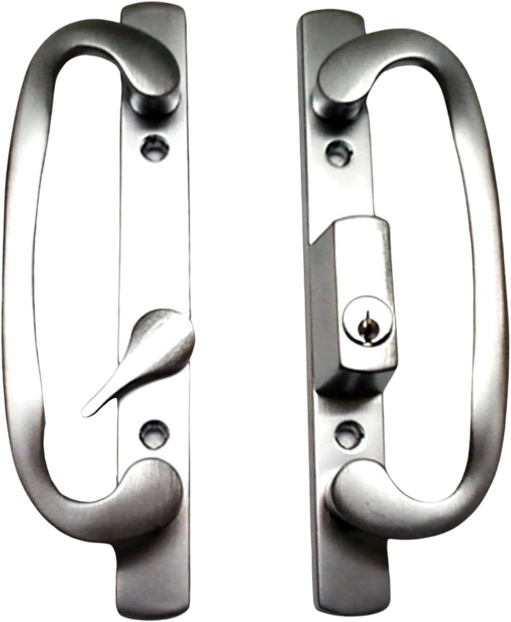 8.5' Legacy Sliding Patio Glass Door Offset Latch Chrome Grey Handle Set with Keys - Sash Controls 2265 Keyed Lock - Fits 3-15/16' Screw Hole Spacing and 1-1/4' to 2-1/4' Door Thickness