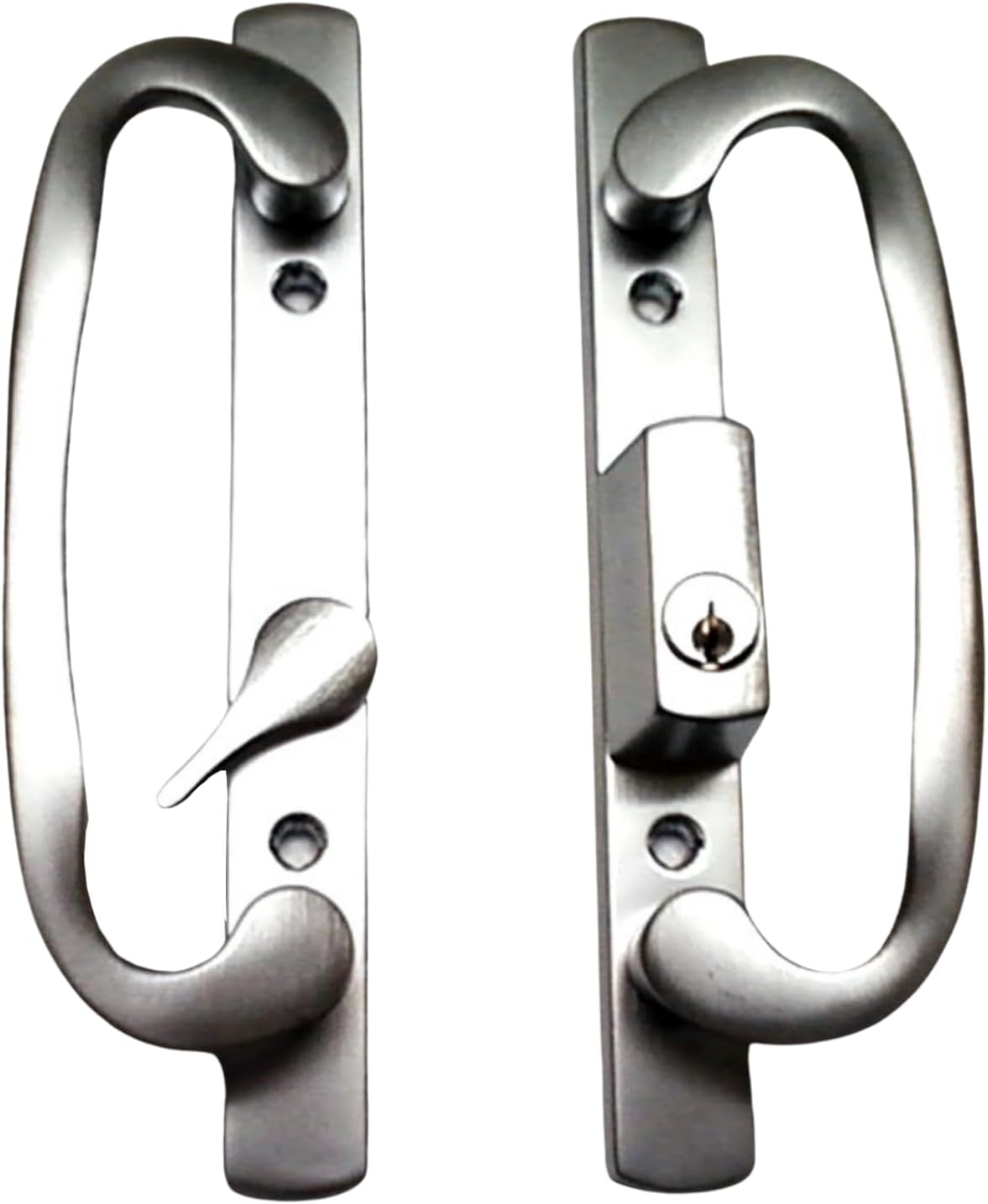 8.5' Legacy Sliding Patio Glass Door Offset Latch Chrome Grey Handle Set with Keys - Sash Controls 2265 Keyed Lock - Fits 3-15/16' Screw Hole Spacing and 1-1/4' to 2-1/4' Door Thickness