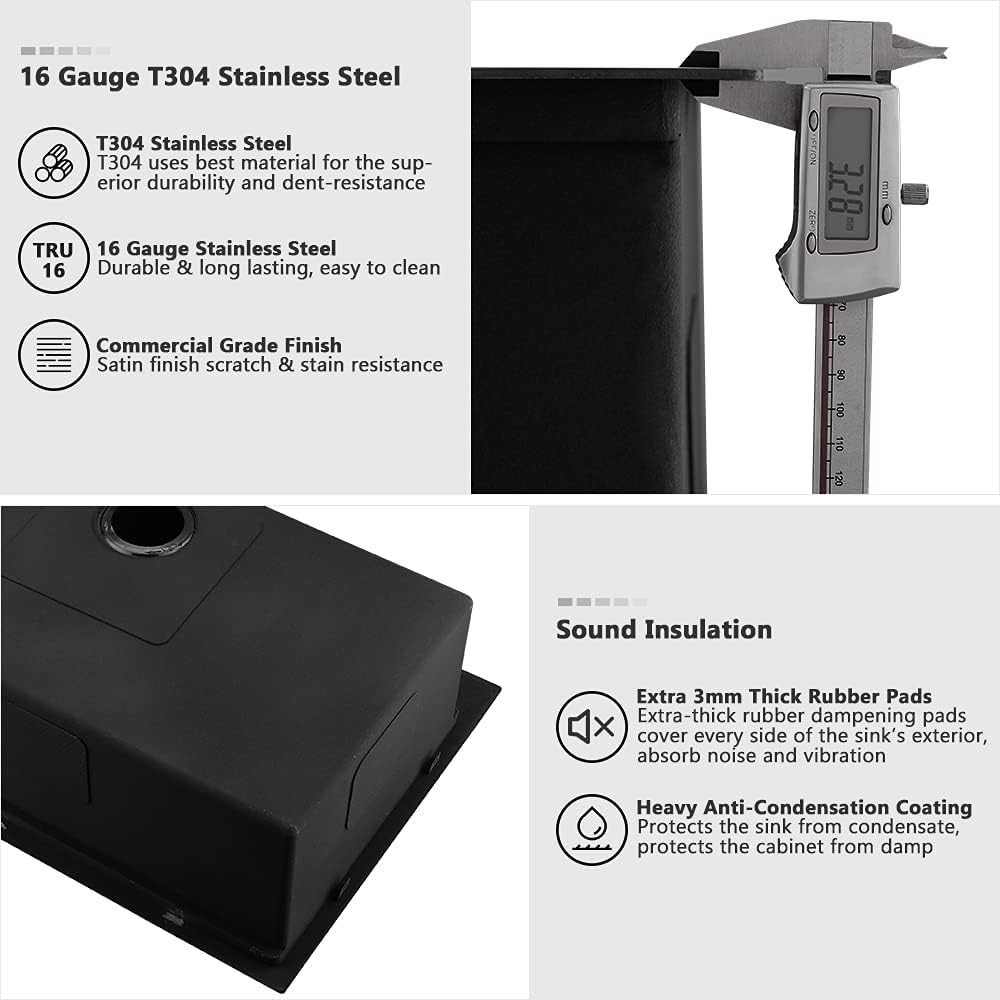 28 Inch Black Kitchen Sink Drop In Workstation-VASOYO 28x20 Inch Drop In Kitchen Sink 16 Gauge Gunmetal Black Stainless Steel Deep Single Bowl Topmount Sinks with Cutting Board