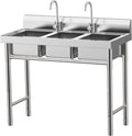 Commercial Utility Sink Stainless Steel 3 Compartment Kitchen Sink with Cold and Hot Water Pipe Freestanding Utility Sinks for Restaurant, Coffee Shop, Bar, Food Truck, 39×18×35.8 inch
