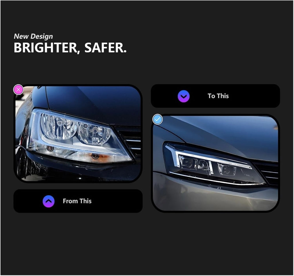 Car Lights Compatible With Jetta Sagitar 2012-2018 LED Auto Headlight Assembly Upgrade R8 Style Design Bifocal Lens Tool Accessories