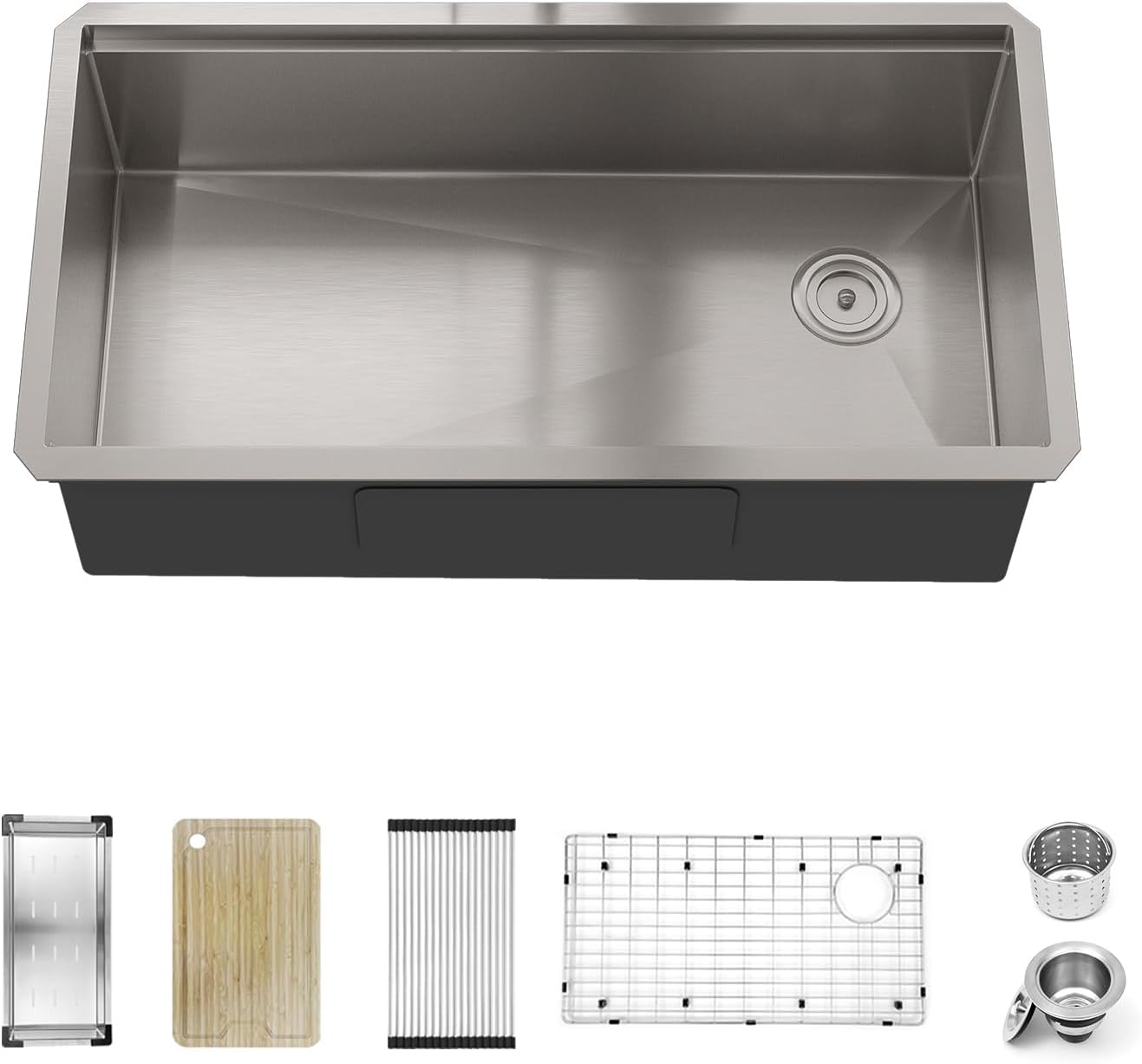 Sinber KSS0001S-OK 32' x 19' x 10' Undermount Single Bowl Workstation Kitchen Sink with 16 Gauge 304 Stainless Steel Satin Finish 6 Accessories