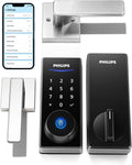 Philips Smart Lock with Handles, Smart Door Lock with 2 Level Handles, Keyless Entry Door Lock Set, Digital Keypad Deadbolt for Front Door, App Fingerprint PIN Code Unlocking, Auto Locking