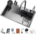 Versatile Stainless Steel Single-Bowl Kitchen Workstation Sink Workstation Kitchen Sink with Complete Accessory Set Dual-Mount (Color : Black, Size : 80x46x21cm) (Black 80x46x21cm)
