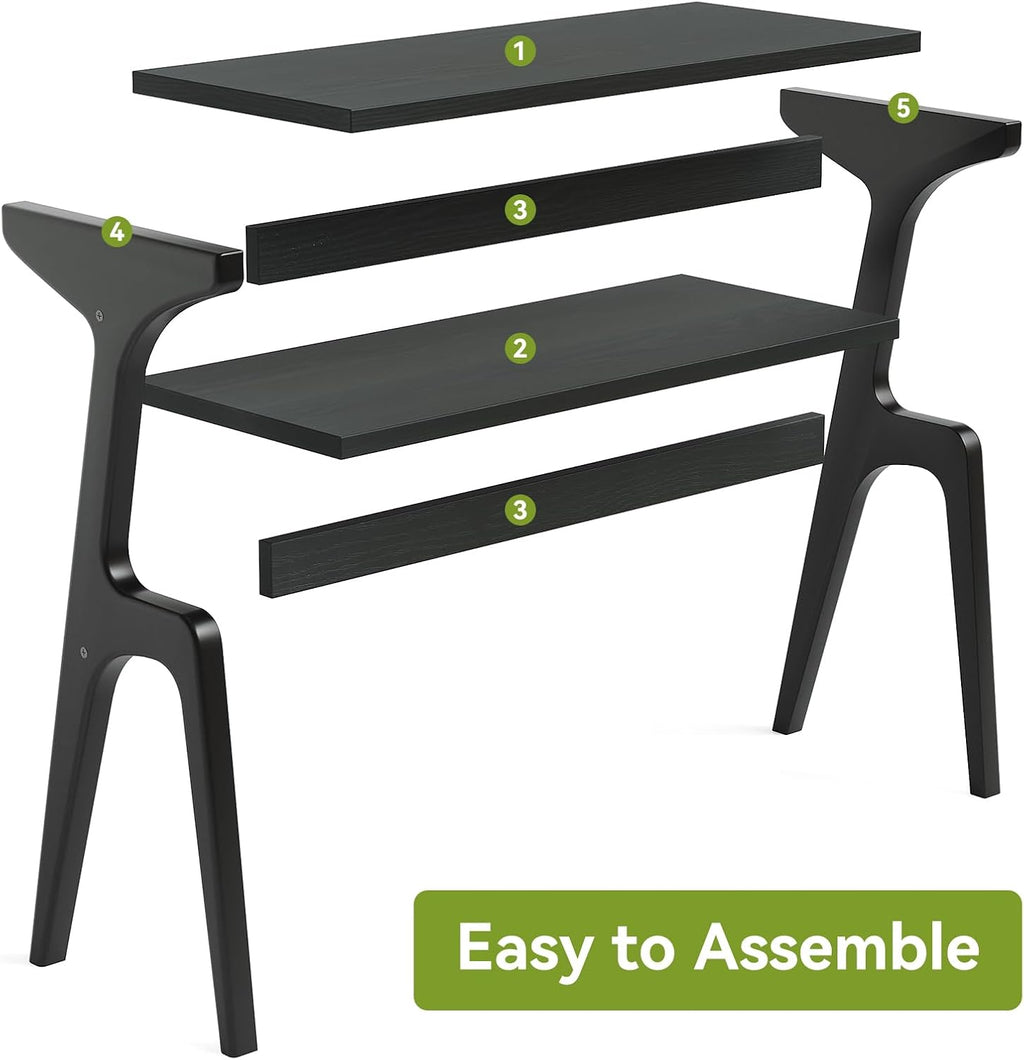 1Easylife Narrow End Table Set of 2, Solid Wood Sofa Side Table with 2-Tier Storage Shelf, Tall Slim Bedside Table Nightstand for Living Room, Bedroom, Black