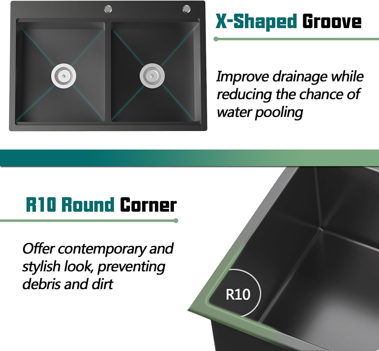 Black 50/50 Double Bowl Kitchen Workstation Sink, 33'x22' Stainless Steel Drop In Kitchen Sink Easy To Multitasking With Cutting Board,Drying Rack,Silicon Mat,Sink Grid And Drain Assembly