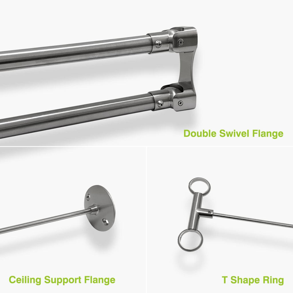 Naiture Dual Corner Rods Double Corner L Shaped Shower Curtain Rod with T Shape Ring Ceiling Support, Stainless Steel 60'' x 30'', Brushed Nickel Finish