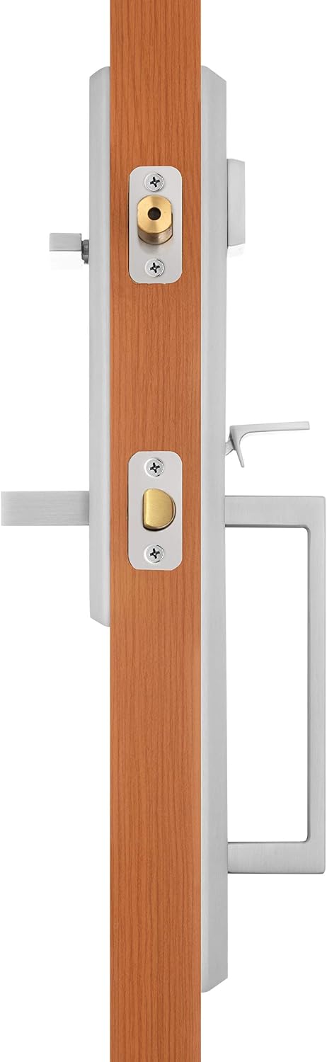 Rockwell Security Premium Lumina Delta Lever Entry Door Handle Set Brushed Nickel Finish Fits 5-1/2 Inch Double Bore Doors with Adjustable Bottom Screw Hole