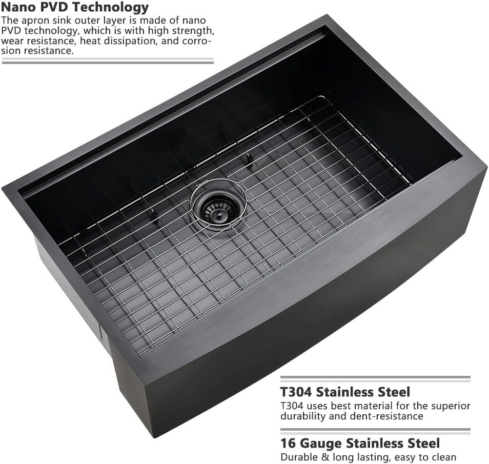 33 Inch Black Farmhouse Sink Workstation-VASOYO 33x22 Farm Sink Black Stainless Steel Apron Front Farmhouse Kitchen Sinks Undermount 16 Gauge Single Bowl Deep Kitchen Sinks with Cutting Board