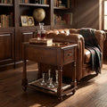 Narrow End Table with Drawer and Storage Shelf, Solid Wood Sofa Side Tables for Living Room, Slim Beside Table-, Vintage Telephone Tabless for Small Spaces, No-Tools Assembly Vintage Walnut BBJ004DWA