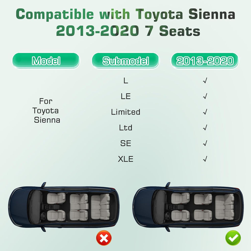 Floor Mats for 2013-2020 Toyota Sienna(Include Limited & Premium), 3 Row Liner Set Custom Fit All Weather Mats for Sienna, Waterproof Anti-Slip Floor Mats for Toyota 7 Passenger Front & 2nd 3rd Row