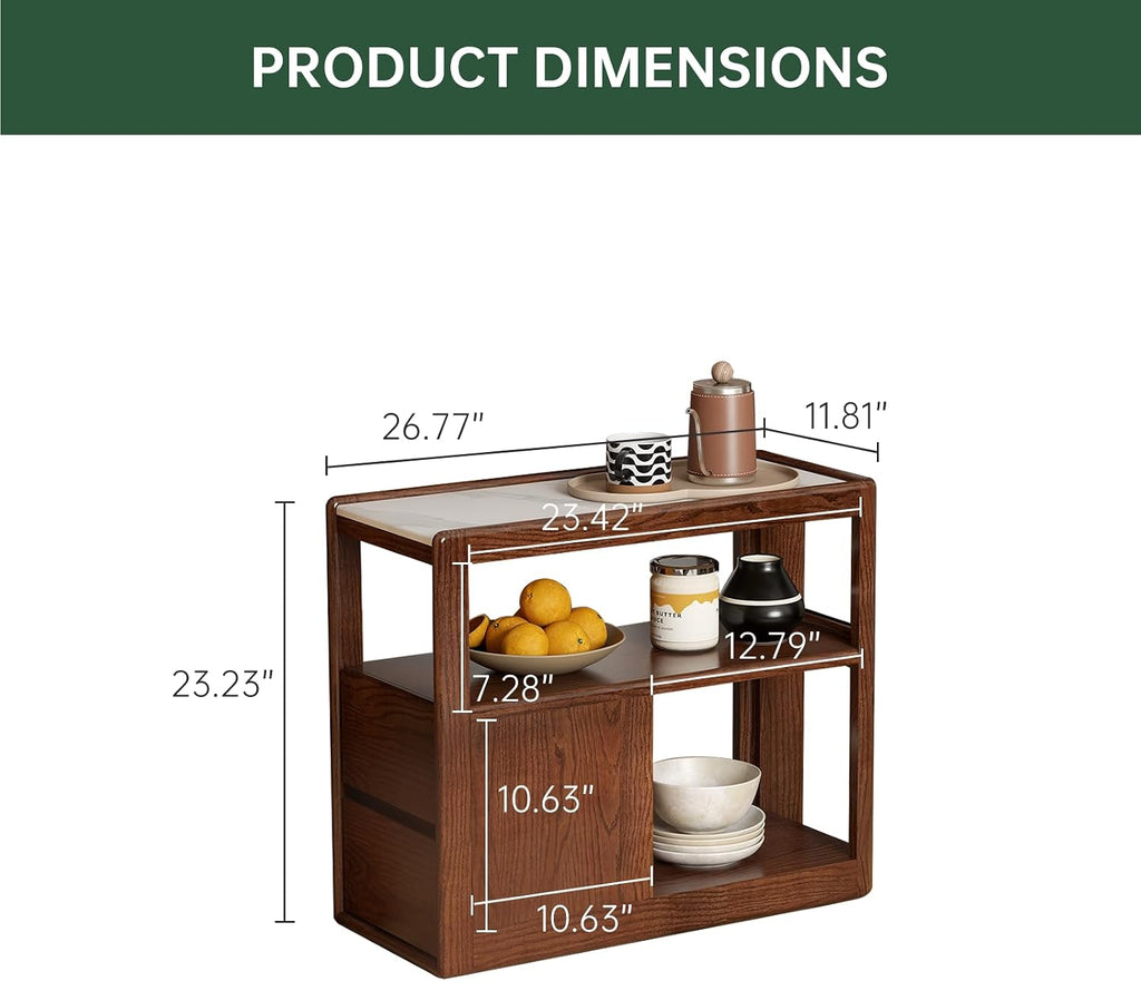 100% Solid Wood Side Table with Storage, Narrow End Table with 2 Drawers, Slim Nightstand and Small Bedside Table with Wheels for Living Room Kitchen Bedroom(Walnut, 15.75' D x 26.77' W x 21.65' H)