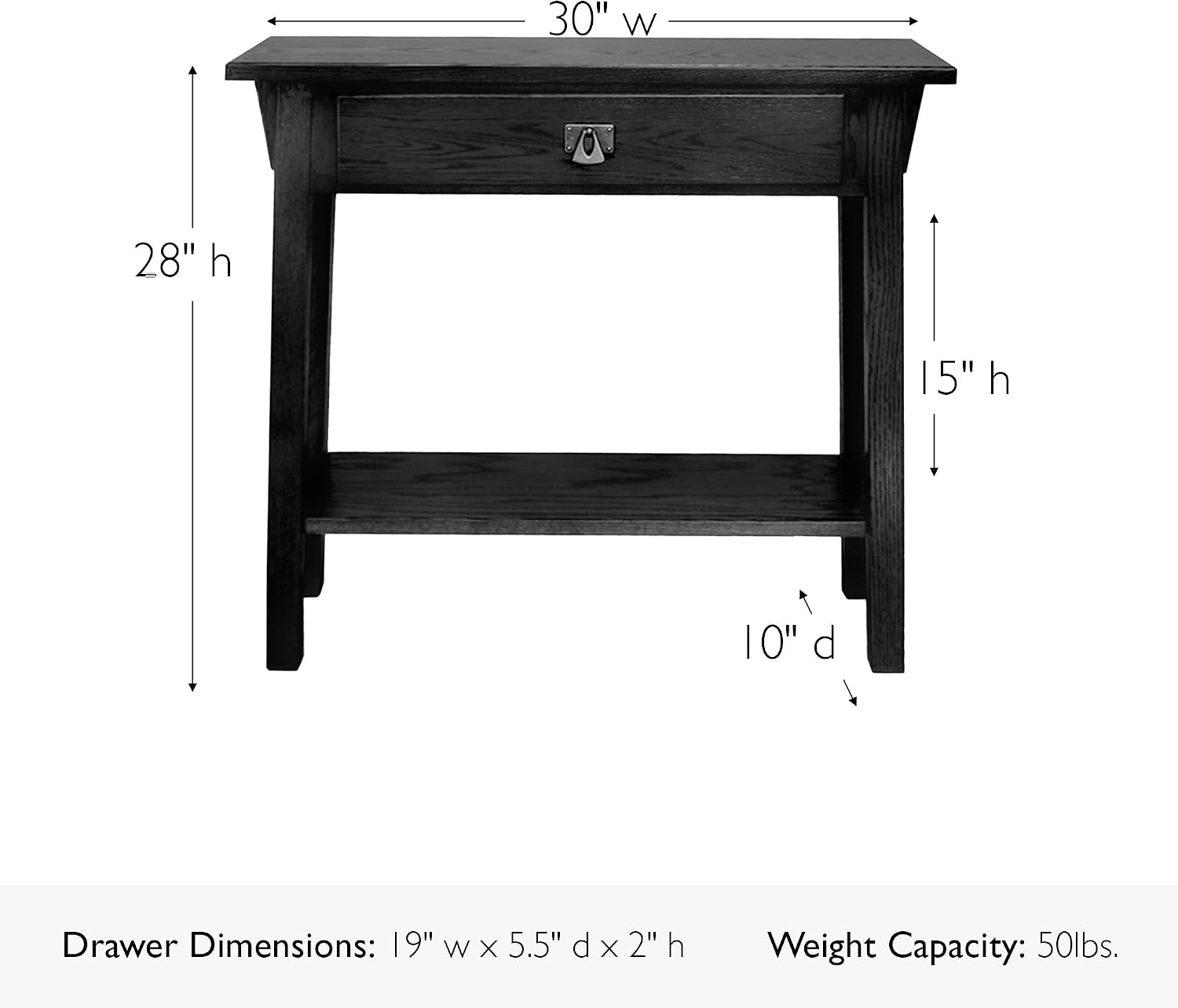 Leick Home Mission Console Table, Solid Wood, 1 Storage Drawer, Bottom Display Shelf, Narrow Depth, Easy-Assembly, For Living Room/Hallway, Slate Black, 30 in L x 10 in W x 28 in H, 9057-SL