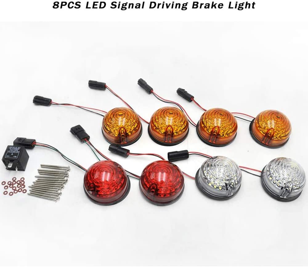 Defender Led Light Update Kits – Standard Size Amber Indicatior Front Side Light Rear Stop Tail Light For L.and Ro.ver Defender 90/110 With Flasher Total 8pcs 73mm 4*Yellow+2*Clear+2*Red Led Light