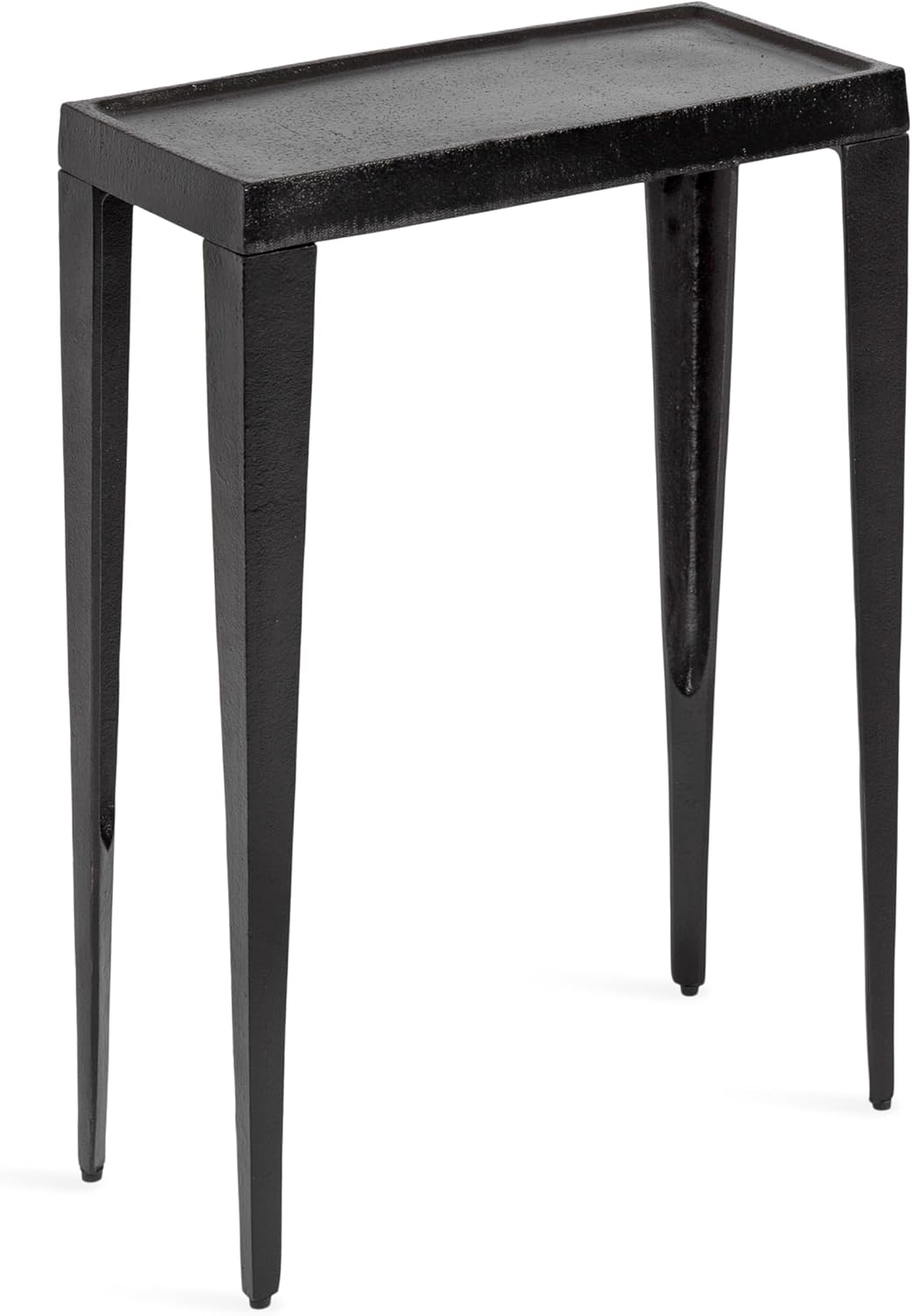 Kate and Laurel Rava Modern Cast Aluminum Metal Narrow Side Table, 16 x 8 x 25, Black, Slim Bedroom Nightstand for Use as Bedside Table or Skinny Living Room End Table