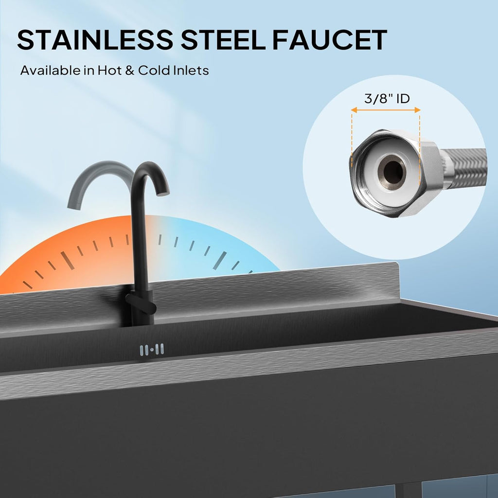 ROVSUN Black Electroplated Stainless Steel Utility Sink with Towel Rack and Storage Shelf, 23.2'D x 41.7'W x 38.9'H, Freestanding Laundry & Prep Sink for Home, Restaurant, Garage, and Outdoor Use