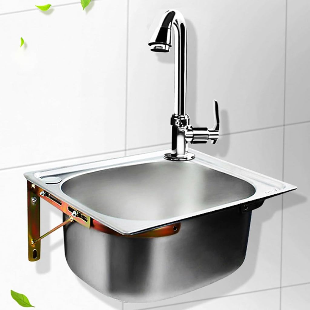 Stainless Steel Wall Mounted Commercial Restaurant Sink, Single Bowl Kitchen Sinks with Drainer Unit and Tap, Multipurpose Vanity Basin for Garage Restaurant Laundry,45x39cm