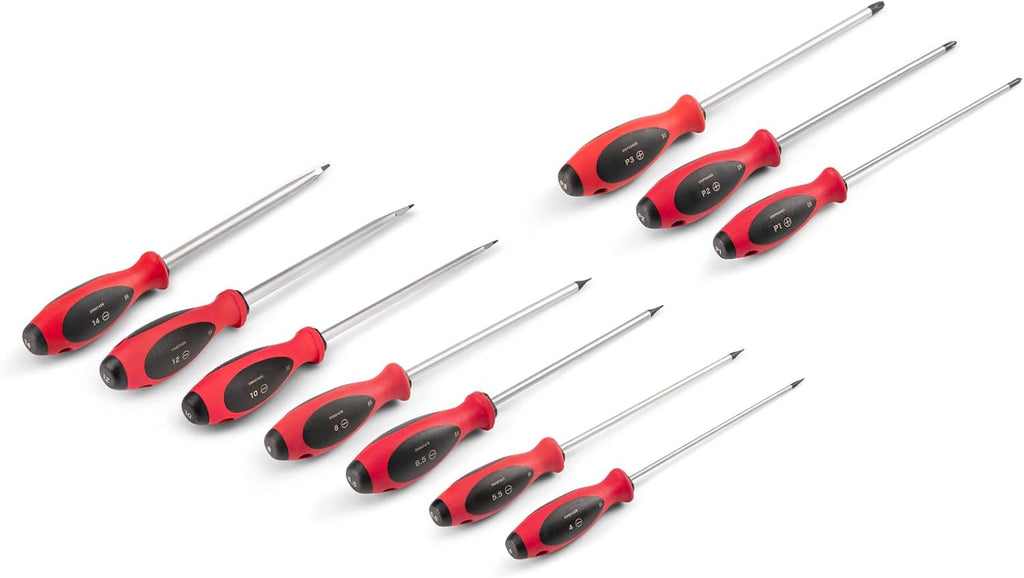 TEKTON Phillips and Slotted Screwdriver Set - 8 Inch Shanks, 10-Piece (#1 - #3, 4-14 mm) | DWZ90008
