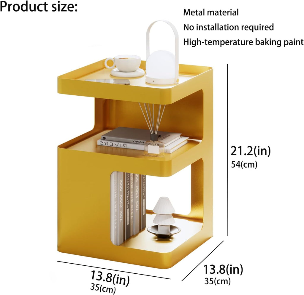Gold Side Table,Modern end Table with Storage,Unique nightstand,Metal Small Bedside Table,3-Tier Accent Table for Bedroom,Living Room,Small Space,Couch.No Assembly Required