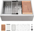 Stainless Steel Farmhouse Sink Workstation-VASOYO 30x22 Farm Sink Apron Farmhouse Kitchen Sinks Workstation 16 Gauge 304 Stainless Steel Single Bowl Kitchen Sinks Under Mount with Cutting Board