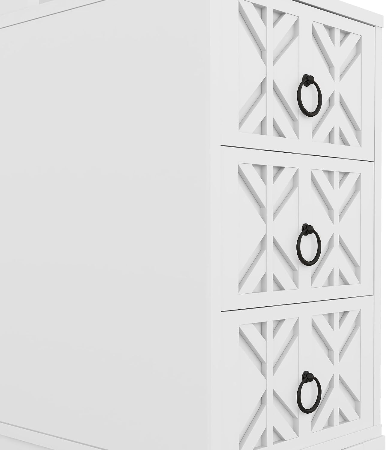 End Table with 3 Drawers & 2 Adjustable Shelves,Corner Table with USB & AC Charge Station,X-Shaped Carved Front,Solid Wood Frame,Tall Narrow Side Tables for Bedroom,Living Room,Small Space,White