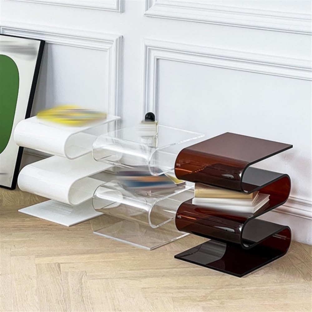 Modern Acrylic Side Table, Multi-Layer Book Shelf with Storage Space, Bedside Table Suitable for Bedroom, Living Room and Office(Black)