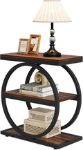 LITTLE TREE 3-Tier End Table Set of 2, Industrial Side Table with Storage Shelves, Small Sofa Side Table for Living Room, Wooden Side End Table with Round Metal Legs, Slim Nightstand and Bedside Table