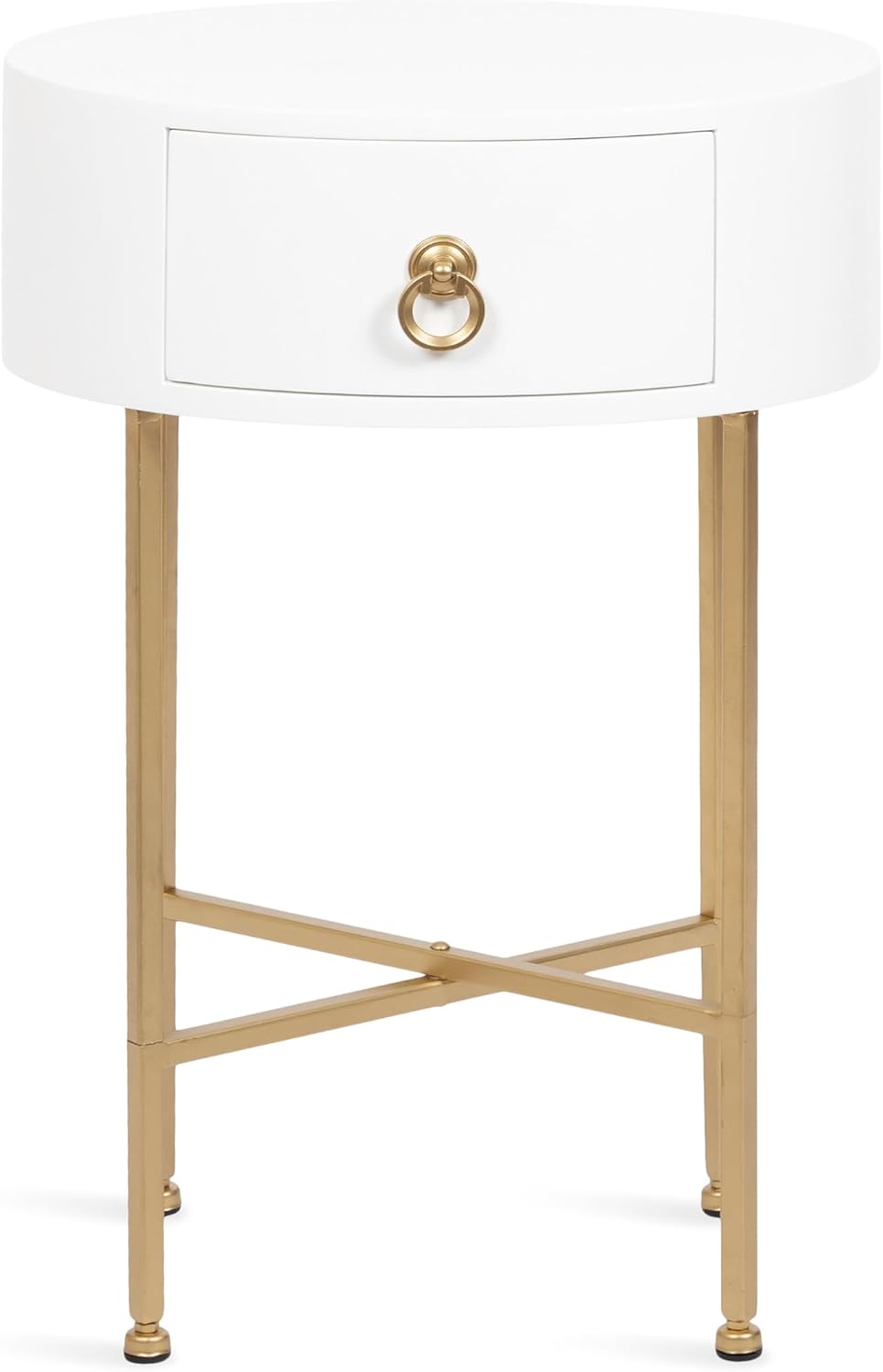 Kate and Laurel Decklyn Decorative Glam Oval Side Table; 16 x 12 x 24; White and Gold; Modern Round Living Room Table with Pull Drawer for Useful Storage