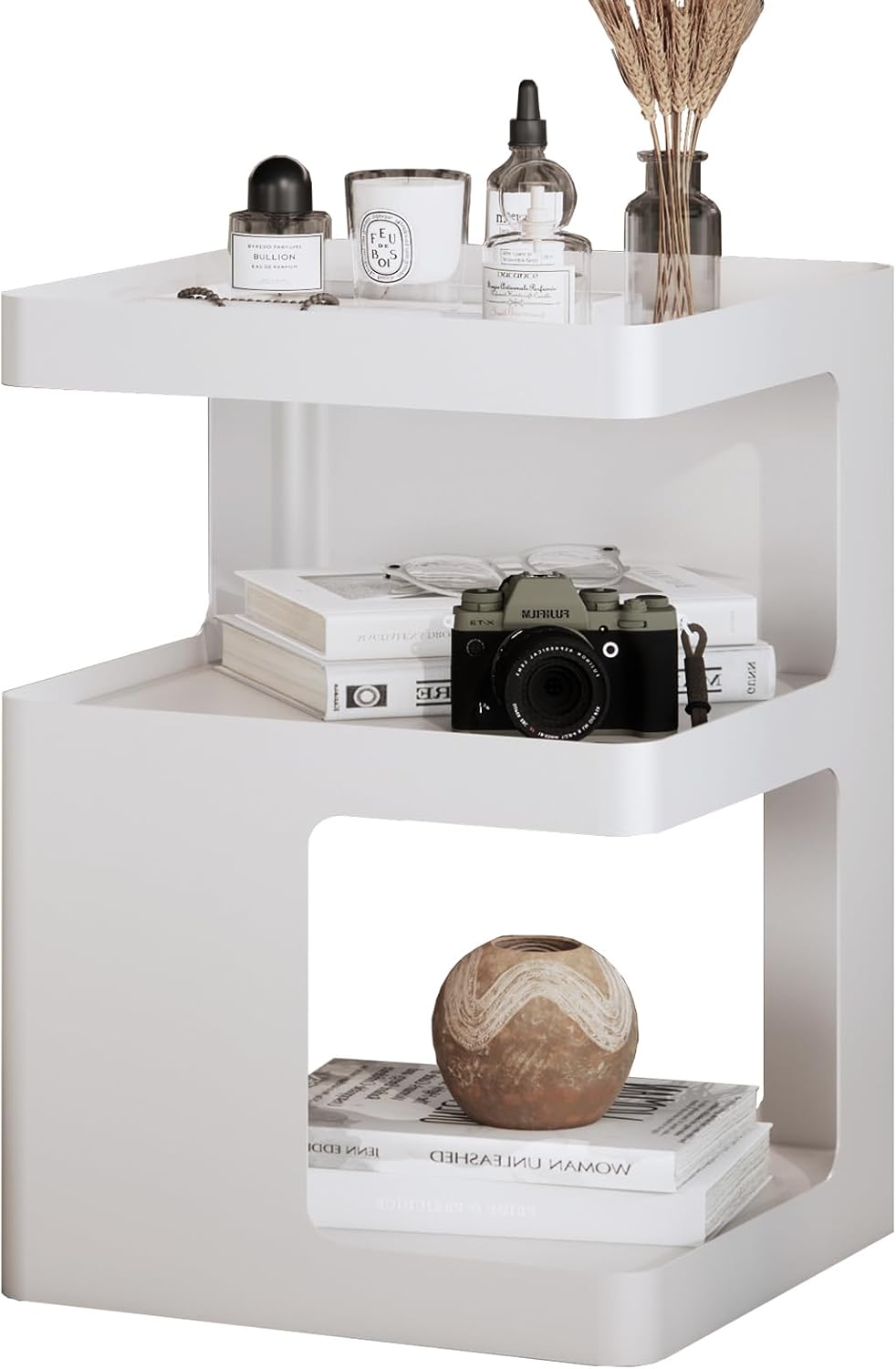 Side Table,Modern end Table,Metal nightstand,Bedside Table,3-Tier Accent Table with Storage for Bedroom,Living Room,Small Space,Couch.No Assembly Required
