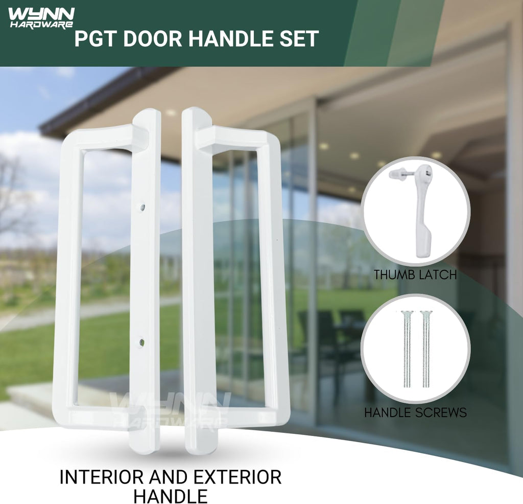 10' PGT Sliding Door Handle Set | PGT Interior and Exterior Sliding Door Handle with 3-7/8' Hole Spacing | Handle Replacement for Patio Glass Door | Mortise Lock NOT Included (White)