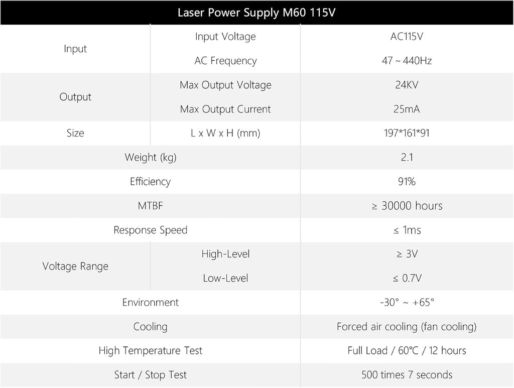 Cloudray 60W Co2 Laser Power Supply 110V for CO2 Laser Tubes Laser Engraver Cutter Engraving Machine MYJG-60W