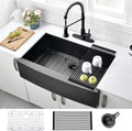 33 Inch Farmhouse Sink Black - VOKIM 33 x 22 Apron Front Farmhouse Sink Stainless Steel 16 Gauge Single Bowl Gunmetal Kitchen Sink