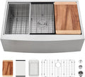 33 Inch Stainless Steel Farmhouse Sink-VASOYO 33 x 22 Farm Sink Apron Front Farmhouse Kitchen Sinks Workstation 16 Gauge 304 Stainless Steel Singe Bowl Deep Kitchen Sinks Farmer with Cutting Board