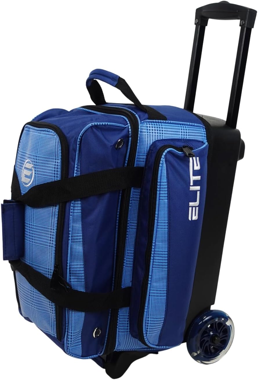 ELITE Deluxe 2 Ball Bowling Bag with 5' Smooth Wheels - Large Accessory Pocket, Shoe Compartment, 36' Extendable Handle