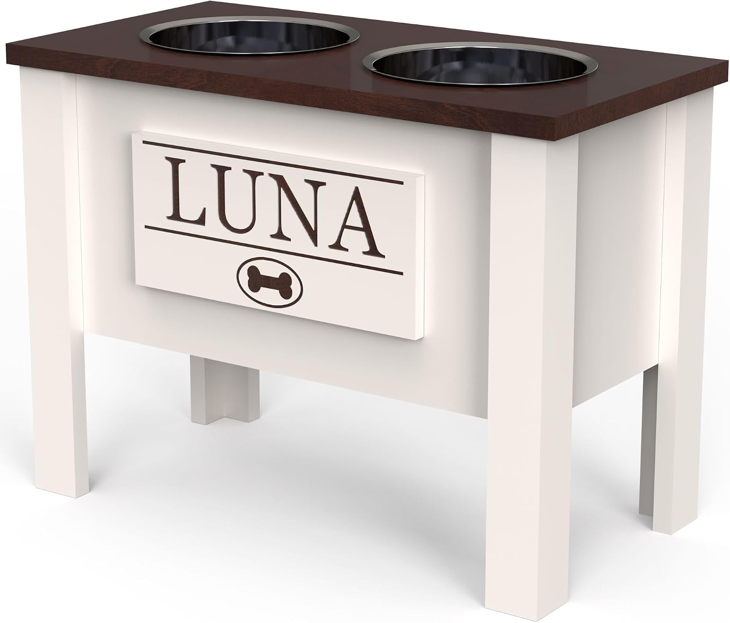 GTW Elevated Dog Bowl Stand for Large Dogs - Customized Feeding Station with Storage & Stainless Steel Bowls (X-Large, Brown)