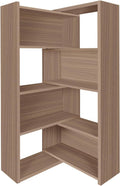 Expandable 3-in-1 Convertible Bookcase with Adjustable Width, Corner & Straight Shelf Design, 4-Tier Modern Storage Organizer, Space-Saving (Light Brown, 15.7' × 11.8' × 63.0')