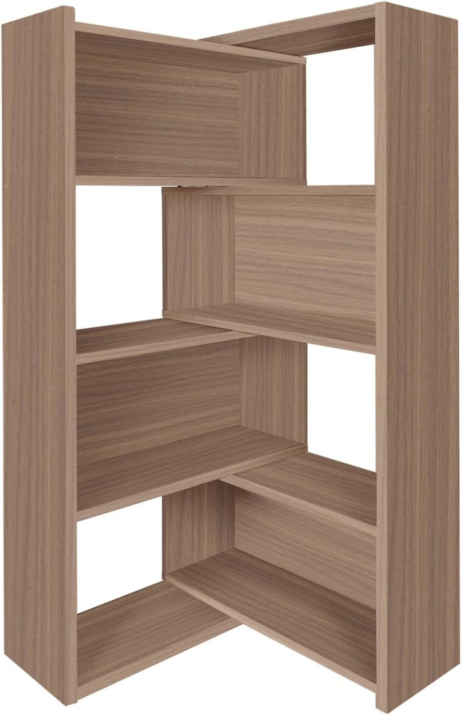 Expandable 3-in-1 Convertible Bookcase with Adjustable Width, Corner & Straight Shelf Design, 4-Tier Modern Storage Organizer, Space-Saving (Light Brown, 15.7' × 11.8' × 63.0')