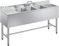 VEVOR 3 Compartment Sink, 18-Gauge 304 Stainless Steel, 10' x 14' x 10' Bowl Size, 3 Bay Commercial Under Bar Sink with Double Drainboard and Backsplash for Kitchen, Restaurant, Food Truck & Home Use