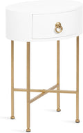 Kate and Laurel Decklyn Decorative Glam Oval Side Table; 16 x 12 x 24; White and Gold; Modern Round Living Room Table with Pull Drawer for Useful Storage