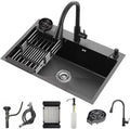 Black Kitchen Sink with Faucet, Top Mount/Drop-In 3 Hole Single Bowl Stainless Steel Sink with Cup Washer, Soap Dispenser, Drainage kit for Bar, Kitchen, Balcony (19.7 * 17.7in)