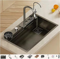 Stainless Steel Kitchen Sink Digital Display Single Bowl Bar Sink Multi-Functional Nano RV Sink with Faucet and Drainage Components (Color : Black, Size : 75x46x22cm) (Black 80x46x22cm)