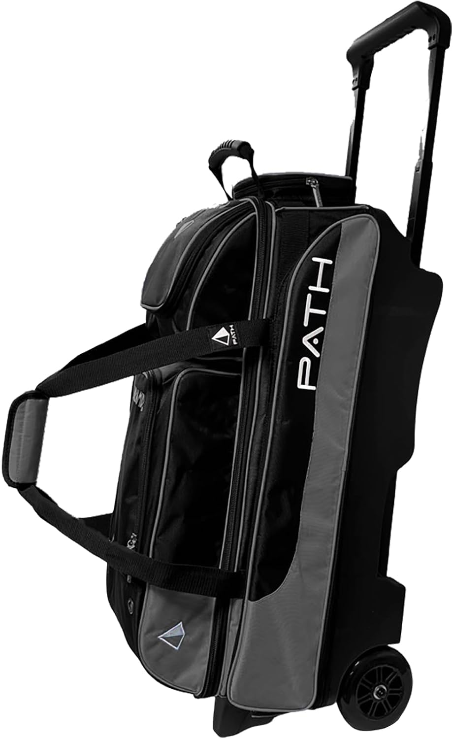 Pyramid Path Triple Premium Deluxe Roller Bowling Bag With Extra Large Separate Shoe Compartment (Up To US Mens Size 16) and 5 Accessory Pockets, 5' Wheels, Retractable Locking Handle - Extends to 42'