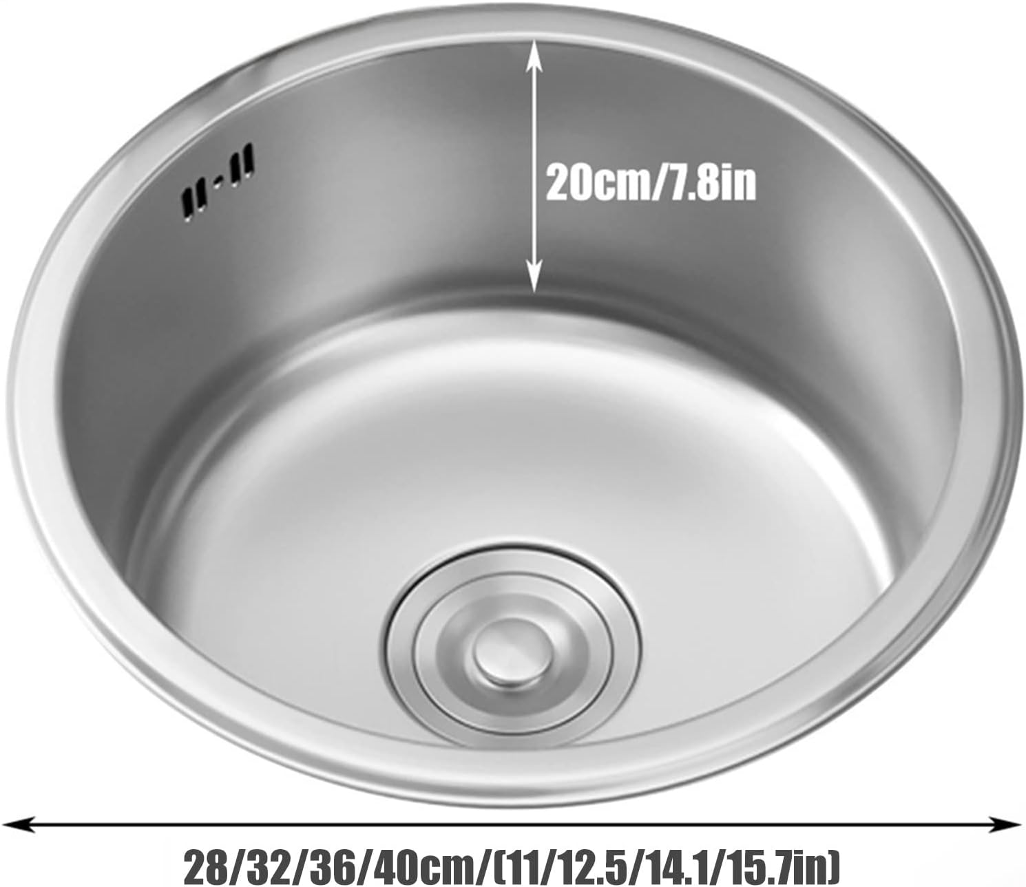 304 Stainless Steel Kitchen Sink Round Silver Single Bowl Bar Prep Sink with Faucet and Drain Assembly Drop-in Or Undermount (Color : C-Have Faucet, Size : 36x36x20cm) (Chave Faucet 32x32x20cm)