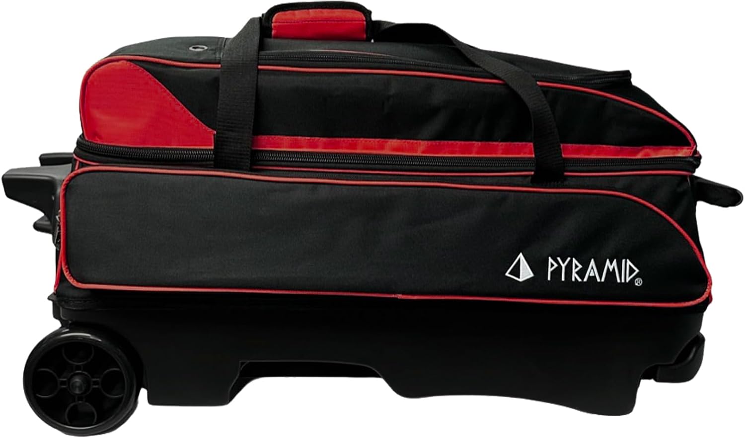 Pyramid Prime Triple Roller 3-Ball Bowling Bag with Extra Large Shoe Compartment (Fits Two Pairs of US Mens Size 15), Retractable Locking Handle (Extends to 41.5'), 1 Large Accessory Pocket, 5' Wheels