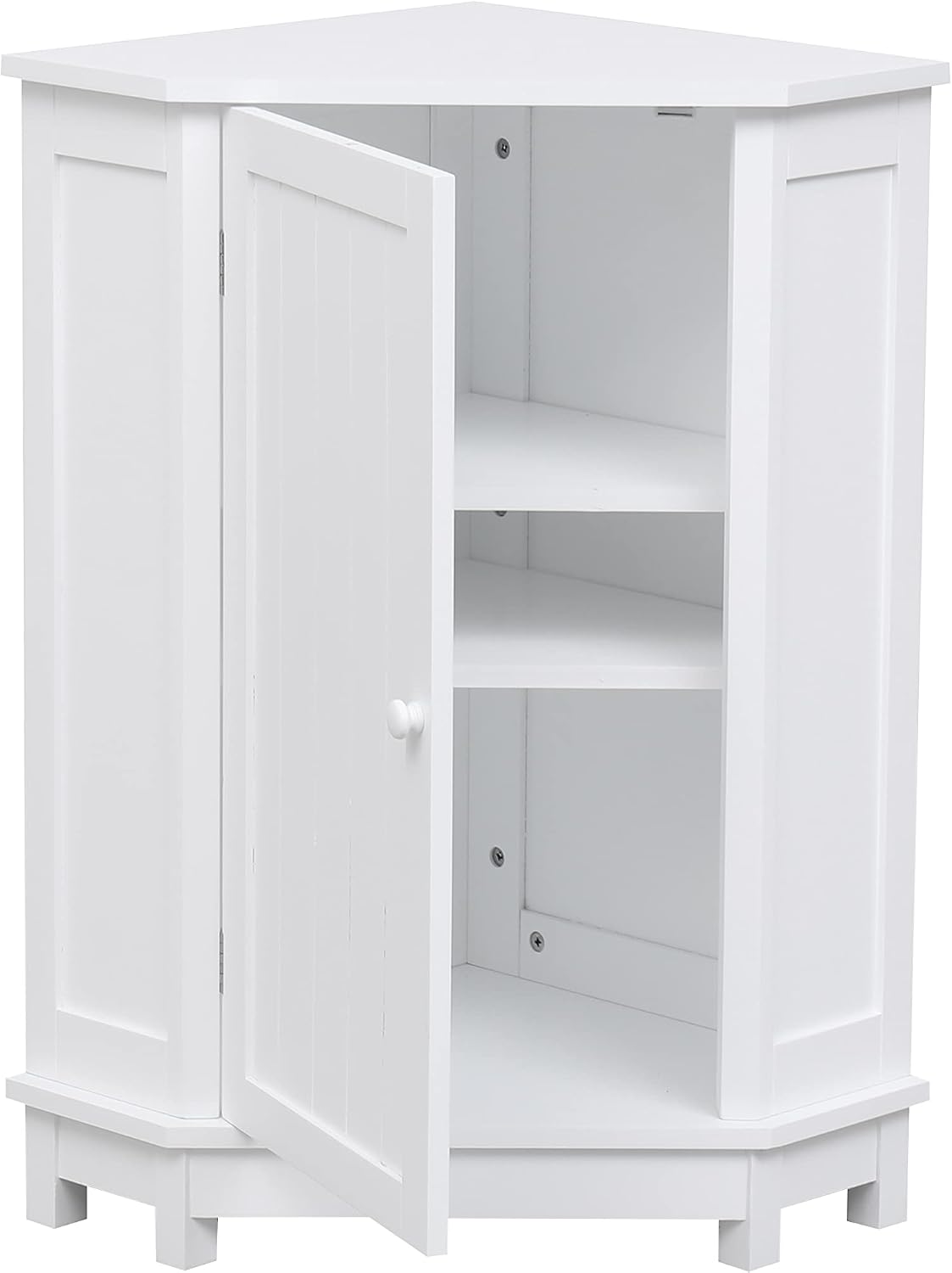 Bellemave Corner Bathroom Cabinet with Door and 2-Tier Adjustable Shelves, Floor Corner Storage Cabinet, Triangle Short Cabinets for Bathroom, Living Room (White)