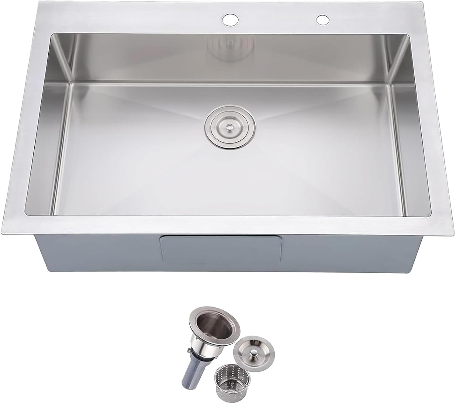 Friho 28 Inch Drop in Kitchen Sink, 28x18 Topmount Commercial Handmade 16 Gauge Single Bowl Stainless Steel Sink with Basket Strainer