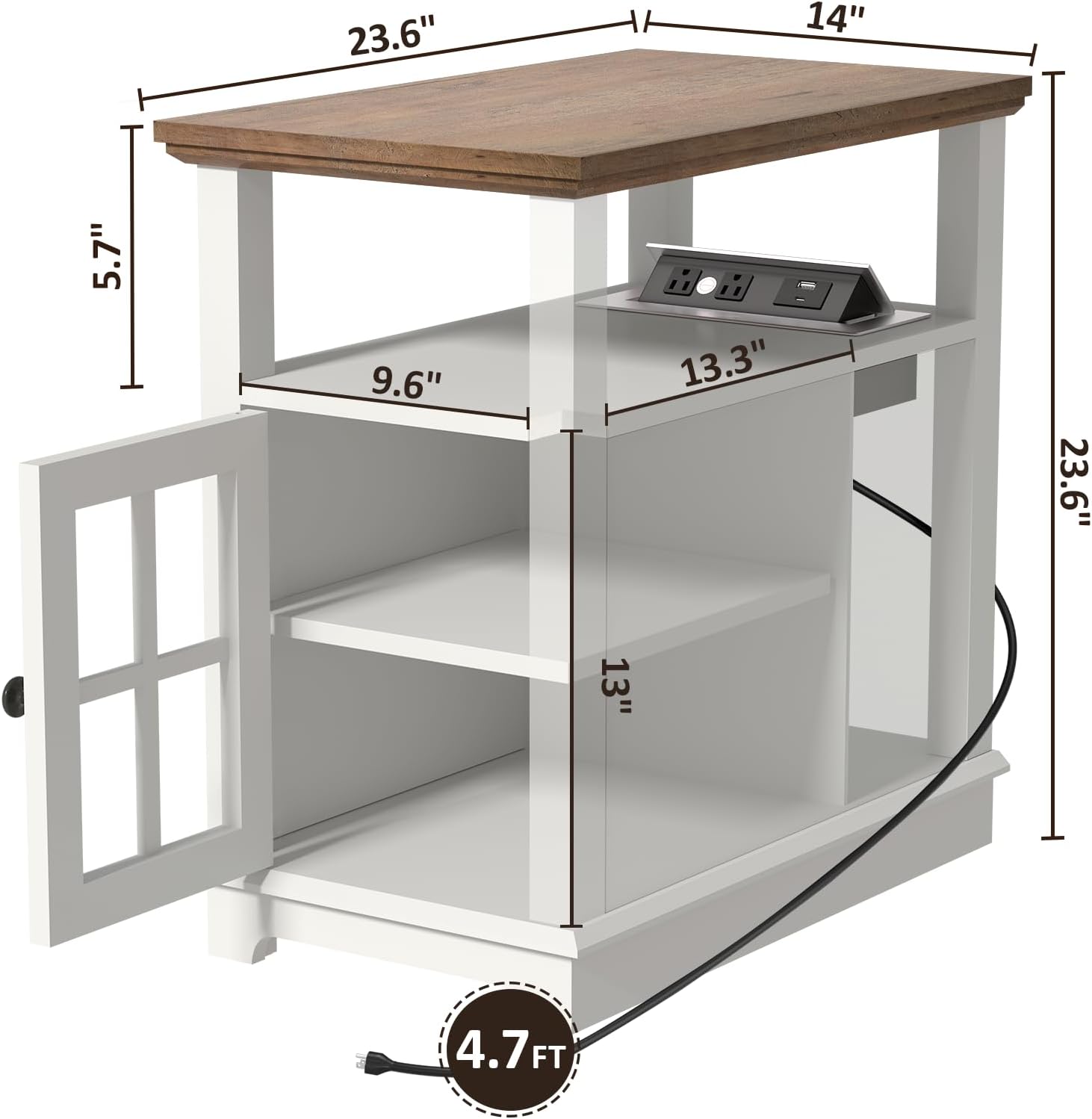 HIFYOBRO Narrow End Table with Flip Top Charging Station, Storage Side Table, Type-C & USB Port & Adjustable Shelf, White Nightstand for Living Room & Bedroom