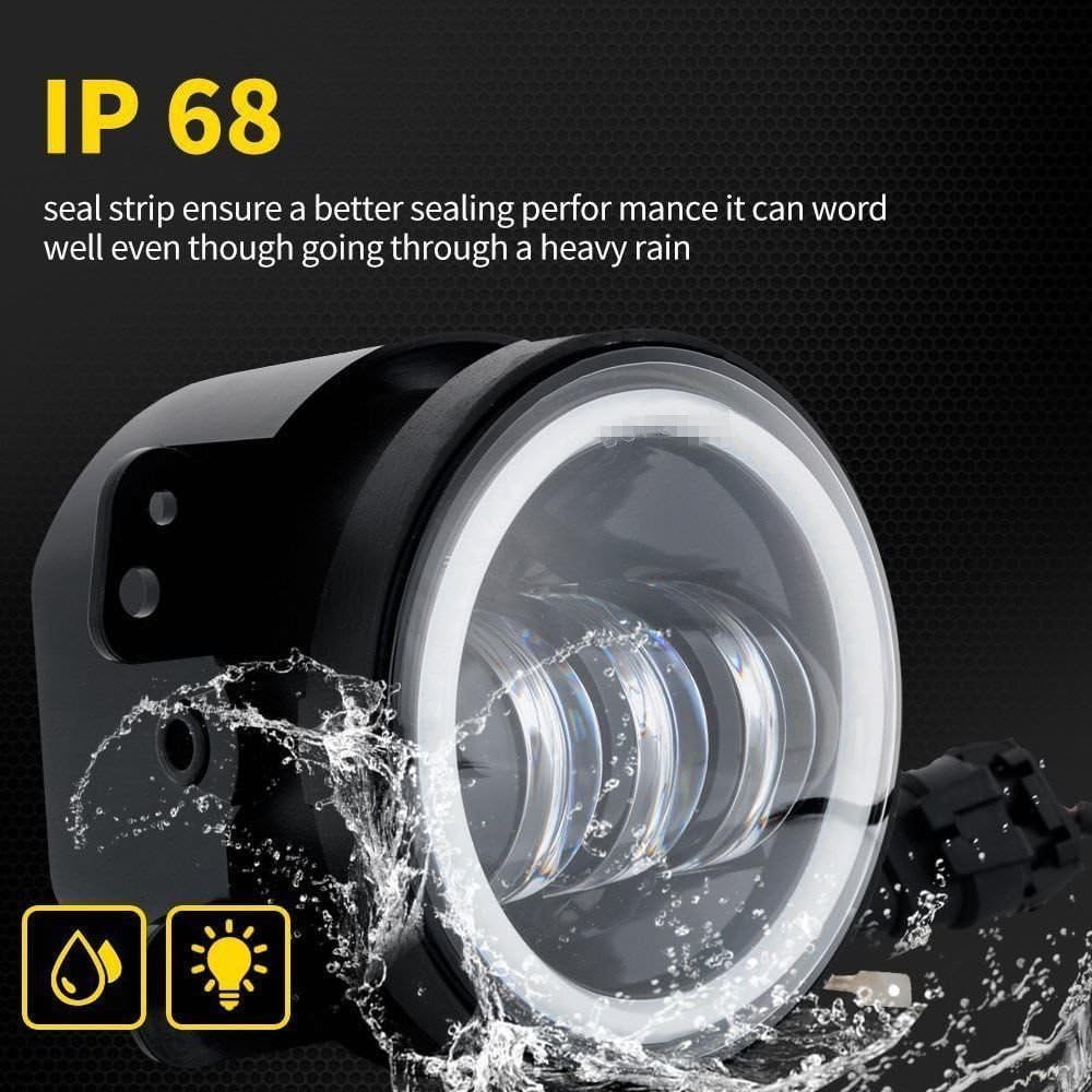 4 Inch 60 W 6000 LM LED Fog Light Bulbs 2 Pieces Kit with Halo White DRL + Amber Indicator Black,10,2 cm